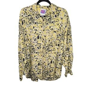 One Eight Hundred Mens Vintage 100% Silk Abstract Geometric Button Down Shirt M